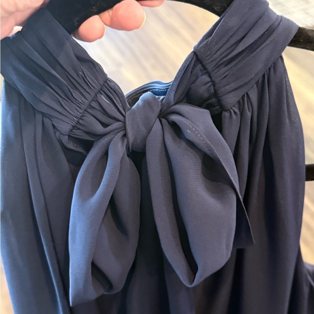 NEW MSK Tie Back Chiffon Wide Leg Navy Halter Neck Evening Jumpsuit - Picture 8 of 11